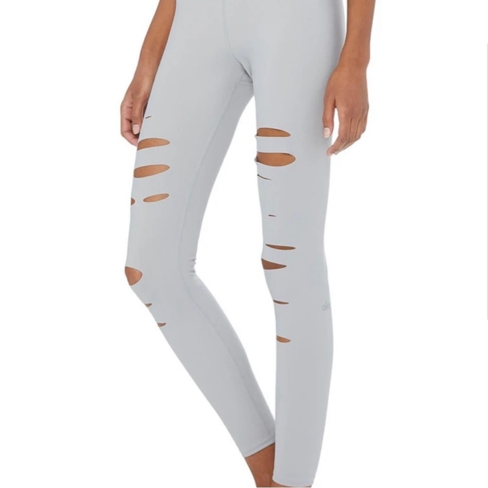 Alo High Waist Ripped Warrior Leggings Light Gray